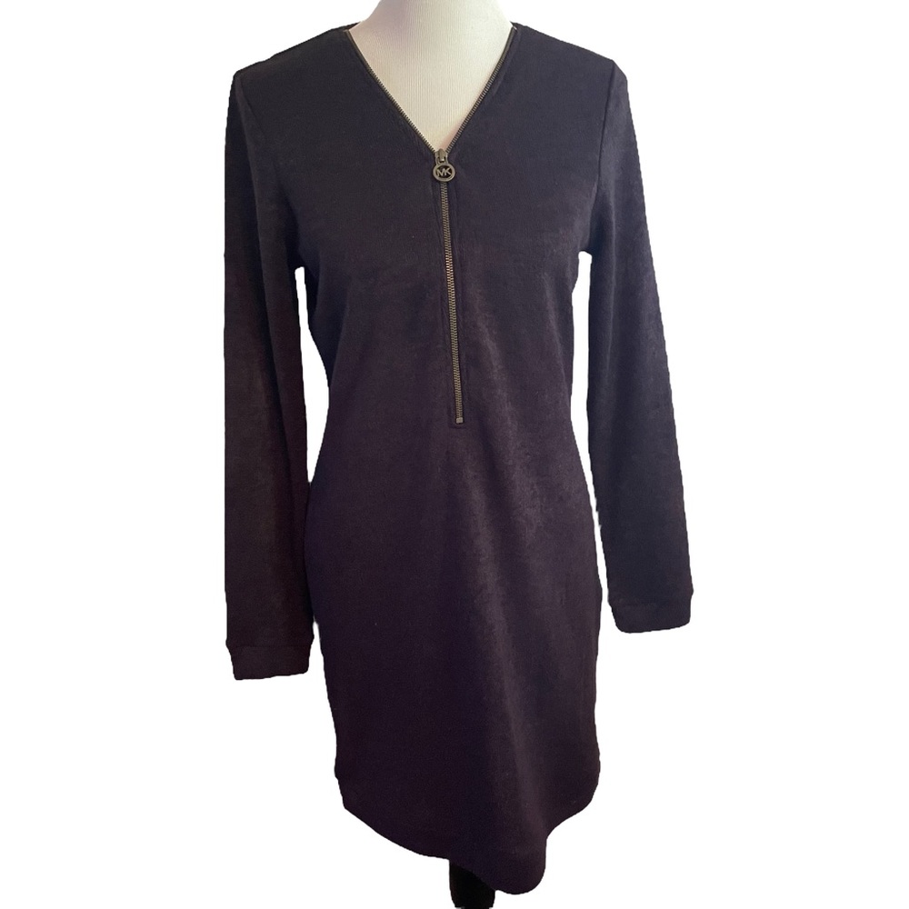 MICHAEL KORS Deep Plum Knit Sweater Dress With Zipper Front Size Medium